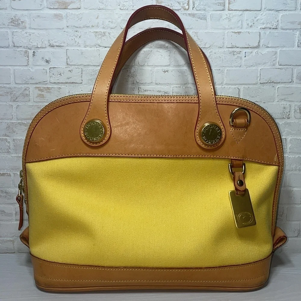 Dooney & Bourke Alma Leather Canvas Satchel Handbag Purse with Removable Strap